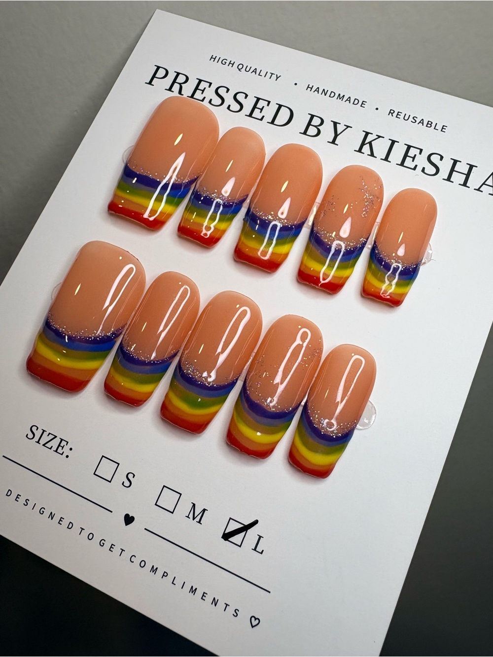 Rainbow French Pressed Nail Set - Peach Base